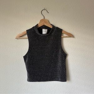 Shimmery Mock Neck Crop Tank Top